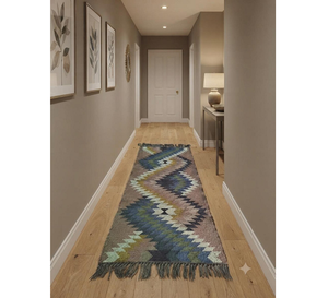 Tapis de couloir en laine et jute tissé à la main, style bohème tribal |   Tapis de couloir de style kilim géométrique pour chambre à coucher, salon, entrée, décoration de la maison - Product Image 1