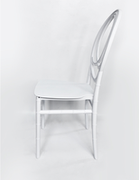 Chaise Phoenix empilable à double dossier circulaire en plastique blanc et cristal doré pour mariages, banquets, dîners et événements