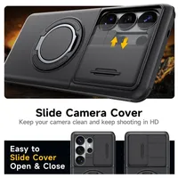Étui de protection magnétique avec porte-carte et cache-objectif coulissant pour Samsung Galaxy S22 S23 S26 Ultra S25 Plus S24 FE