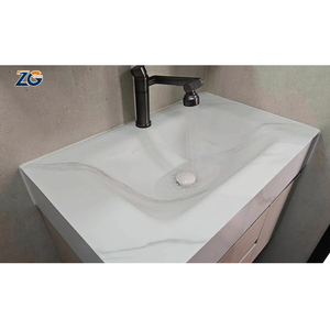 ZGSTONE Lavabo intégré moderne personnalisé pour hôtel, en pierre frittée Calacatta blanche sans joint, évier composite minimaliste pour salle de bain - Product Image 2