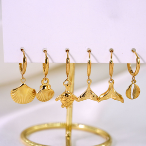 Moda moda verano playa Mujer joyería Acero inoxidable chapado en oro sirena Coco <span class=keywords><strong>tortuga</strong></span> estrella <span class=keywords><strong>de</strong></span> mar Concha pendientes - Product Image 3