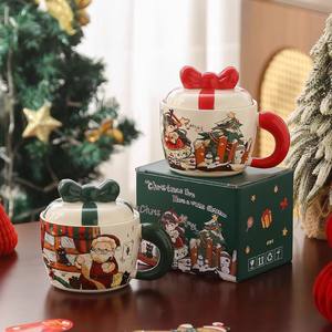 Mug en céramique de Noël avec couvercle, design Père Noël dessin animé, 12 oz, tasse de bureau pour cadeau de fêtes - Product Image 5