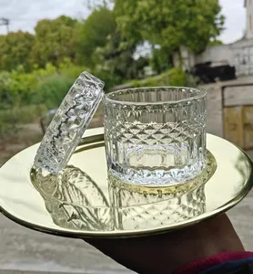 Fourniture d'usine chinoise 8oz 12oz pots de bougie en verre transparent de luxe, pot de bonbons avec couvercle pour la fabrication de bougies, cadeau de mariage