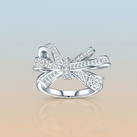 Bague en argent sterling S925 avec nœud papillon et moissanite, plaquée rhodium, bijoux fins pour femmes, cadeau de fête d'anniversaire, vente en gros, papillon