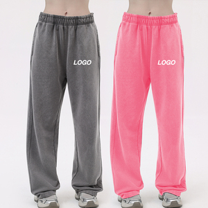 400GSM <b>Fleece</b> <b>Lined</b> Wide Leg Sweatpants Elastic Waist Custom Logo Loose Fit Casual Straight <b>Trousers</b> - Product Image 4