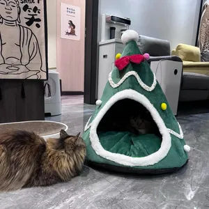Casa de mascotas ecológica de alta calidad hecha a mano, diseño de Papá Noel de lujo, cueva para gatos y cama para perros, cama cálida y acogedora para gatos para el hogar