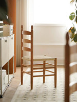 Chaise de salle à manger vintage en bois massif tressé, style Wabi-Sabi français du milieu du siècle, durable, avec dossier, pour usage domestique