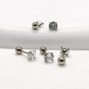 Stud Earrings With <b>Crystal</b> Zircon Stainless Steel <b>Ball</b> Shape Claw Setting For Ear Piercing - Product Image 3
