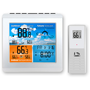 Kabellose Digitale LCD Großes Farbdisplay Wetterstation Atomuhr Wanduhr mit Alarm Präzise Temperaturanzeige für Innenräume Wohnzimmer - Product Image 1