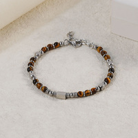 Bracelet perles fait main pour femme et homme, style bohème, réglable, empilable, en acier inoxydable, pierres naturelles, maillons, résistant à l'eau et inaltérable