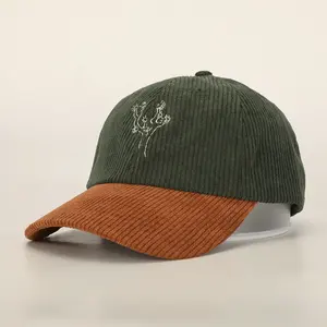 BSCI Design Personalizado 5 Painel Esporte Pai Chapéu Oem Bordado Logo Trendy Baseball Cap Exército Verde Corduroy Gorras Mesh Cap Chapéus