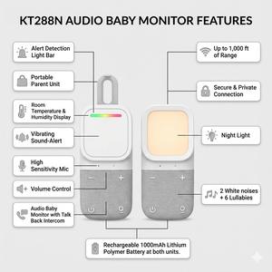 Moniteur audio numérique sans fil 2,4 GHz KT288N, portée de 300 m, avec batterie remplaçable de 1000 mAh et barre lumineuse sonore - Product Image 2