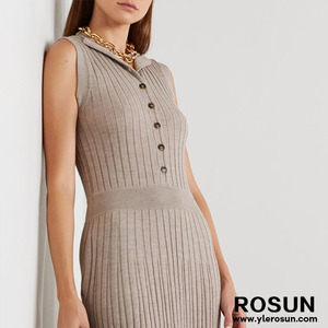 Chiusura con bottoni lungo abito Maxi maglione in <span class=keywords><strong>maglia</strong></span> a vita bassa in <span class=keywords><strong>lana</strong></span> a costine anteriori - Product Image 3