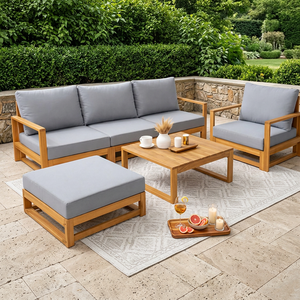 EDEN Juego de Muebles de Jardín de 6 Piezas, Contemporáneo, Ecológico, de Madera de Acacia, con Cojines Impermeables, Plegable, para Patio y Hoteles - Product Image 2