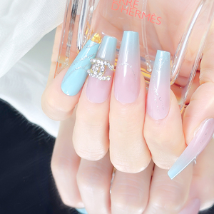 <span class=keywords><strong>Uñas</strong></span> Postizas de Lujo con Diseño de Diamantes Brillantes, Acrílicas, Francesas, con Pedrería, Largas, de Presión - Product Image 5