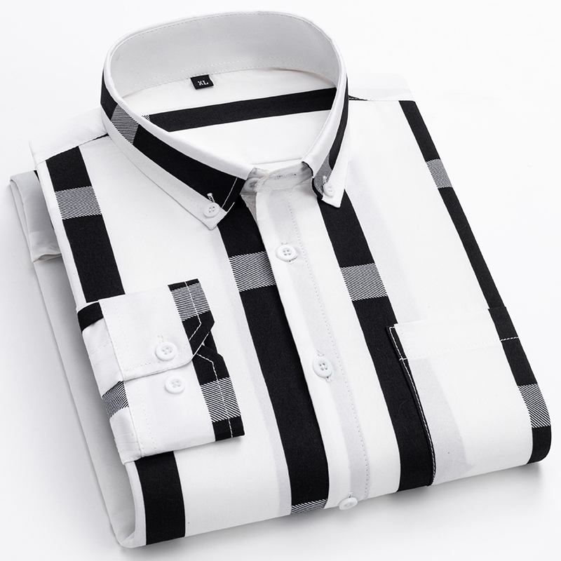100% Polyester Men's Fashion Print Shirt Casual Long Sleeve Button Casual 2300