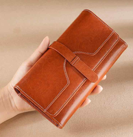 Dompet Kulit Sapi Anti RFID untuk Wanita, Dompet Panjang Wanita, Tas Ponsel Modis, Dompet Koin Kartu Kredit Desainer