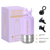 Grande bouteille d'eau isotherme anti-fuite de 32 oz pour grands chiens avec 2 bols amovibles en acier inoxydable pour la randonnée et les activités de plein air