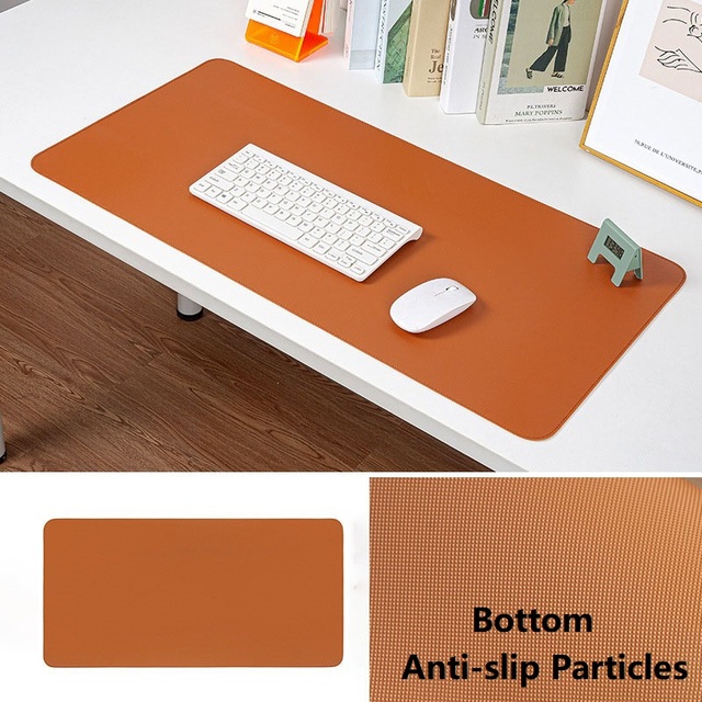 2mm Thick Vegan PU PVC Leather Desk Pad With Anti-slip Particles Bottom Base Table Mat With Edge-Stitched