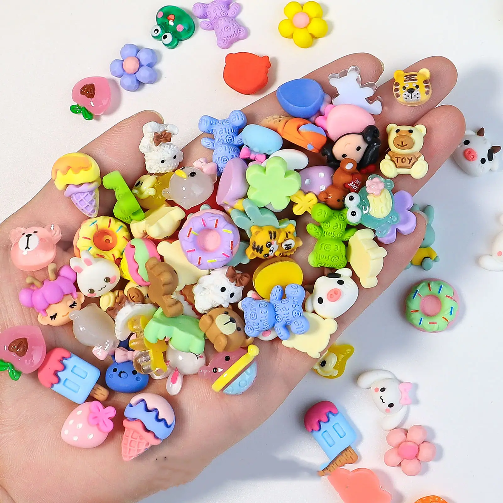 Encantos de unha em resina para unhas, 20 pçs/saco animais 3d fofos de urso de desenho animado kawaii, simulação de traseira chapada, decorações artísticas