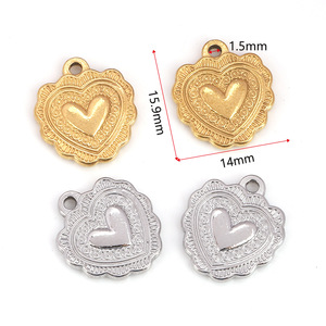 Pendentif en acier inoxydable en forme de cœur avec motif en dentelle, plaqué or et argent, pour la fabrication de bijoux DIY, finition 18K, breloques décoratives - Product Image 3