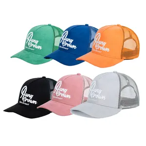 Wholesale Customise 5 Panel 3d Embroidery Custom Logo Baseball Trucker Mesh Caps Hats Hip Hop Suede Trucker Hat