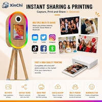 Photomaton élégant en bois ovale pour iPad : 4 modes d'éclairage personnalisés, support pour appareil photo, caméra HD + imprimante DNP pour mariages et fêtes
