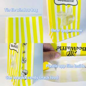 Sac en papier kraft rose à fond plat et soufflet, avec logo personnalisé, fermeture à lien, pour café en grains, biscuits, desserts et thé - Product Image 4