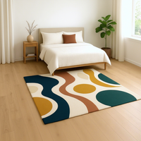 Tapis rectangulaire blanc en laine à poils longs, moderne et abstrait, fait main, tufté, minimaliste, antidérapant, adapté aux animaux domestiques, pour salon et pique-nique