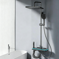 Ensemble de douche thermostatique à affichage numérique avec jets céramiques et pluie, mitigeur mural en aluminium brossé à triple commande, robinet à touches piano