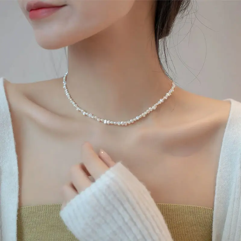 Elegant Jewelry 925 Sterling Silver Natural Baroque Freshwater Pearl Necklace For Women