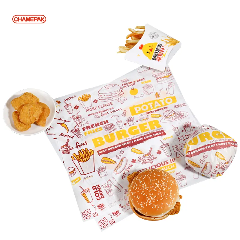Lage Moq Custom Snelle Hamburger Verpakking Tissue Papier Food Grade Milieuvriendelijk Inktkleuren Logo Veilig Niet Giftig Wax <span class=keywords><strong>pape</strong></span>