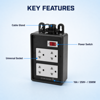 Prise murale industrielle étanche CNFLY, noire, avec indicateur, en PVC ignifuge, pour extérieur, 2 prises, 16A 250V, IP44