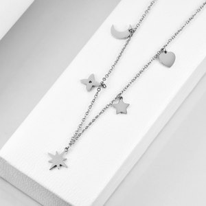 Collar con Colgante de Estrella, Luna y Corazón, Chapado en Oro, Cadena de Acero Inoxidable para Clavícula, Joyería de Moda para Uso Diario - Product Image 4