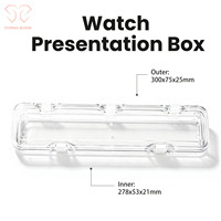 Étui de protection pour montre en plastique long de 300x75x25 mm avec film élastique transparent