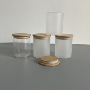Recipientes de Vidrio Transparente Esmerilado para Sublimación de 9oz 270ml, Frascos para Alimentos con Tapas de Madera de Bambú para Impresión por Sublimación - Product Image 1