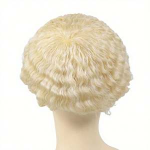 Prothèse capillaire complète 613 Blonde Afro Wave pour hommes, en dentelle suisse française, respirante et en cheveux indiens Remy - Product Image 6
