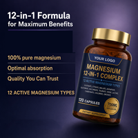 Capsules de soutien immunitaire antioxydant complexe multi-vitamines et minéraux au magnésium 12-en-1 naturelles de marque privée pour les nerfs des adultes
