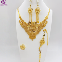 Parure de bijoux artificiels plaqué or pour femme, style indien, motif floral ajouré, pour mariage et fête, Dubaï
