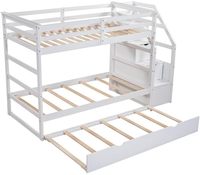 Twin Over Twin Lit superposé avec lit gigogne et 3 escaliers de rangement pour kidsteensAdults Blanc