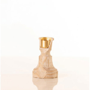 Porte-bougie en bois fait main avec insert doré, forme irrégulière, support décoratif - Product Image 3
