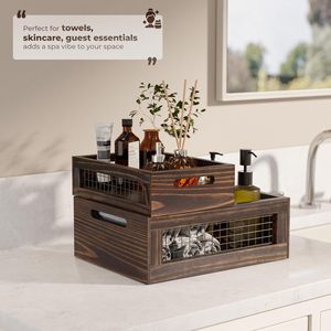 Solid Wood Carbonized Mesh <b>Storage</b> <b>Box</b> Rectangular Desktop Organizer Office Desk <b>Storage</b> Three Piece Set Distressed Home Decor - Product Image 3