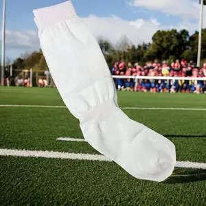 Calcetines deportivos largos hasta la rodilla para niños y adultos, calcetines de fútbol absorbentes del sudor, de compresión, estilo blanco sólido - Product Image 3