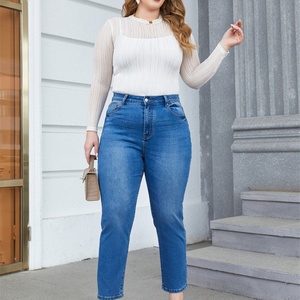 Jeans Harem Azules para Mujer, Tallas Grandes 0XL-4XL, Corte Regular, Ajustados, Casuales, Estilo Hip Hop, Elásticos, Denim Lavado, Cintura Alta, Personalizados - Product Image 2