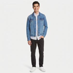 Nouveau design, veste en jean décontractée de couleur bleue claire à la mode pour hommes, veste en jean directement fabriquée en usine - Product Image 1