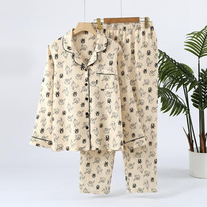 Pigiami da <span class=keywords><strong>donna</strong></span> stile rustico giapponese in <span class=keywords><strong>cotone</strong></span> a maniche lunghe abbigliamento termico con chiusura elastica in vita per la primavera e l'autunno - Product Image 1