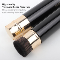 Pinceau de Maquillage Portable Premium Multifonctionnel Rétractable en Aluminium à Poils Synthétiques Double Face pour Fard à Joues et Correcteur en Bois