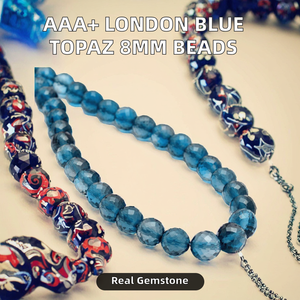 Topacio Azul Londres AAA+ de 8 mm, Cuentas Facetadas, Topacio Azul Natural Genuino, Piedra Preciosa, GEMS <span class=keywords><strong>GALLERIA</strong></span> para la Fabricación de Joyas - Product Image 2
