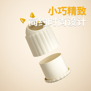 Cartoon Cat Ear Desktop Trash Can Round Flip Top Lid Indoor Storage Bin For Living Room Bedroom Dormitory - Product Image 5