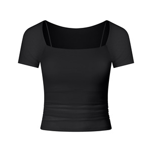 Haut court de yoga en maille transparente pour femme, 2-en-1, à manches courtes, avec soutien-gorge intégré, T-shirt de sport ajusté pour Pilates et entraînement - Product Image 4